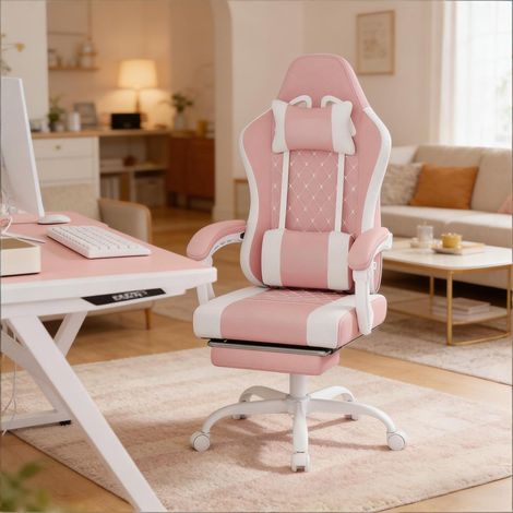 Pour bureau et jeu, fauteuil gaming ergonomique avec repose-pieds, maille respirante et rotation 360° (1/5)