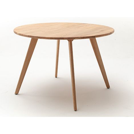 Table à manger ronde en bois massif huilé coloris chêne sauvage - diamètre 120 x hauteur 76 cm (1/4)