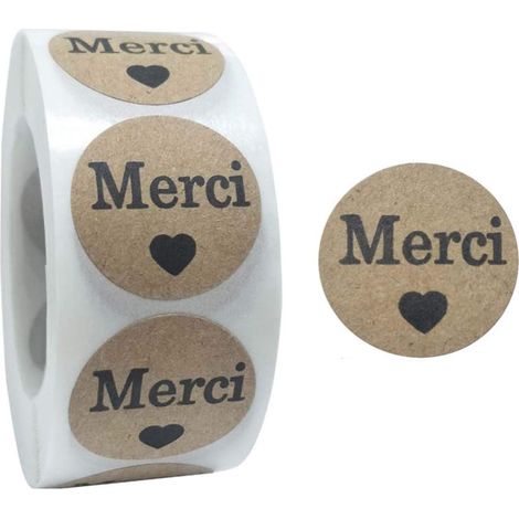 500 autocollants ronds « Merci » avec cœur - Faits main pour Y (1/4)