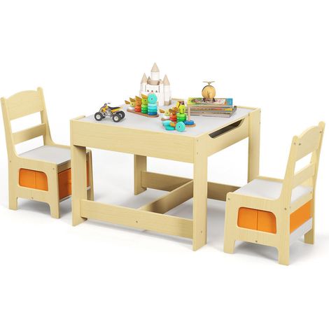 Ensemble table et 2 chaises enfant avec rangement, plateau double face tableau noir/blanc pour dessin et apprentissage (1/5)