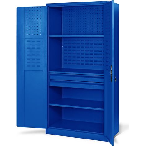 Jan Nowak TC02AM Werkzeugschrank Stahlschrank Werkstattschrank Schubladenschrank Flügeltüren 3 Fachböden 185 cm x 92 cm x 50 cm pulverbeschichtet Blau (1/5)