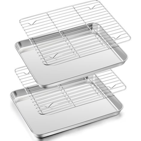 Set de plaques de cuisson avec grille de refroidissement, plaque de cuisson en acier inoxydable avec grille de cuisson (2 plaques de cuisson, 2 grilles de refroidissement), Plaque de four (1/5)