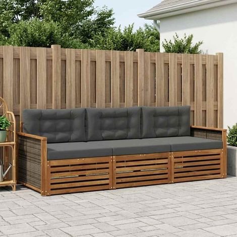 vidaXL Outdoor-Sofagarnitur mit Kissen 3 pcs Natur und Anthrazit (1/5)