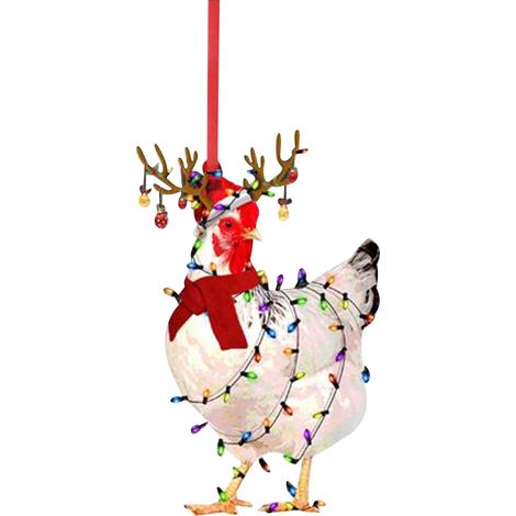 Guirlande De Noël En Bois - Pendentif Poulet Décoration Arbre De Noël Extérieur Intérieur - 3,1 x 3,1 Pouces - Lot De 1