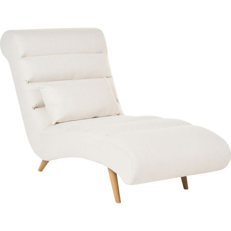 Chaise longue moderna de tela diván sala de estar patas efecto madera blanco crema Rives (1/5)
