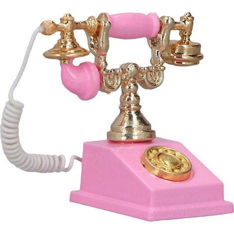 Téléphone Vintage Miniature Rose pour Maison de Poupée 1:12, Modèle Rétro Européen Décoratif (1/5)