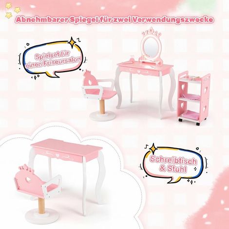 Design Couronne Coiffeuse Enfant en Bois avec Miroir LED Réglable et Fauteuil Pivotant pour Chambre de Fille Rose (1/5)