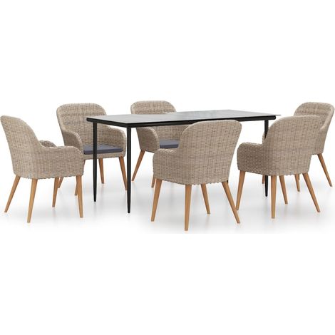 Maison Exclusive - 7-tlg. Garten-Essgruppe mit Kissen Braun (1/5)