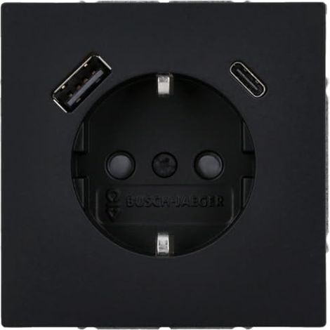 BUSCH-JAEGER 20 EUCB2USBAC-45M SCHUKO®-/USB-A+C PRISE SAFETY+ NOIR MAT BUSCH-ART-LINEAR 2CKA002011A6322
