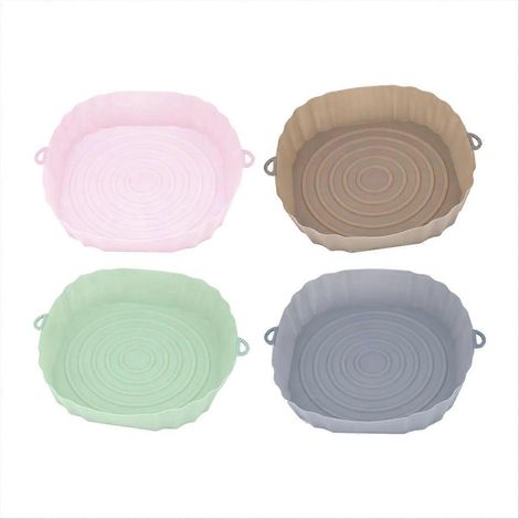 4-teiliges Set wiederverwendbarer Silikon-Heißluftfritteusen-Körbe, Antihaft-Backformen, Zubehörschalen für Heißluftfritteusen (1/5)
