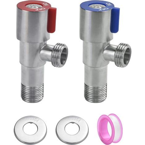 2 Vannes d'Angle en Acier Inoxydable 304 pour Robinet - Vannes de Régulation Universelles avec Ruban Étanche (1/5)