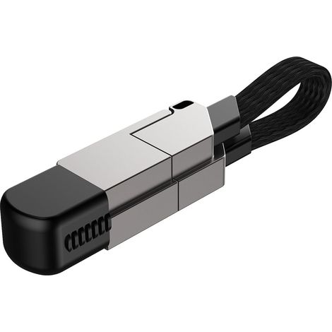Llavero cargador USB-C 6 en 1, cable de carga rápida PD de 60 W, cable de transferencia de datos portátil, plegable y magnético para iOS y Android, compatible con todos los teléfonos inteligentes, tab