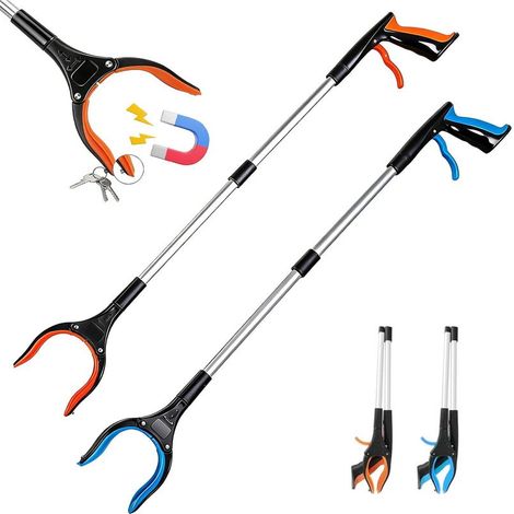 Pince Ramasse Objet Pliable, Lot de 2 Outils de Ramassage avec Tête Rotative et Aimant Pince à Déchet Extension Pinces Telescopique Pince de Préhension pour Âgées,Handicapées,Enceintes,Enfants (1/5)