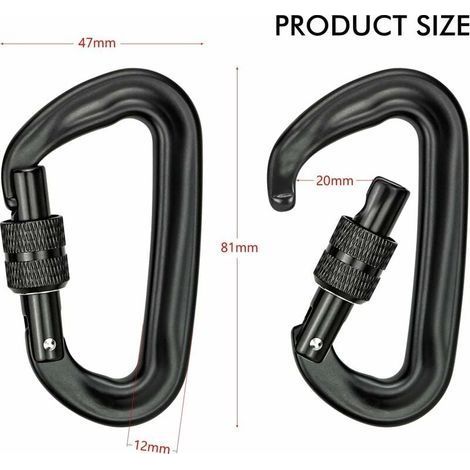 2-teiliger, hochbelastbarer D-förmiger Aluminium-Karabiner mit Verriegelung, 12 kN (1200 kg), für Hängematten, Yogaschaukeln, Camping, Schlüsselanhänger und Hundeketten (1/5)