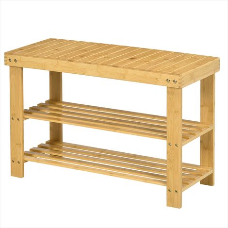 Console Banc à chaussures avec étagères en bambou 70 x 28 x 45 cm (1/5)