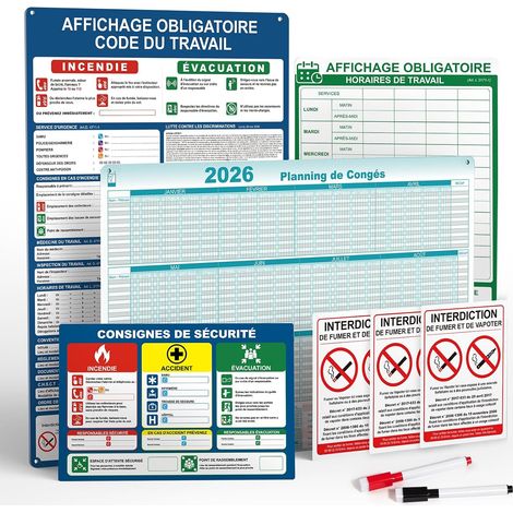 Affichage Obligatoire Entreprise 2026, Kit 9 Panneaux, Code Du Travail (1/5)