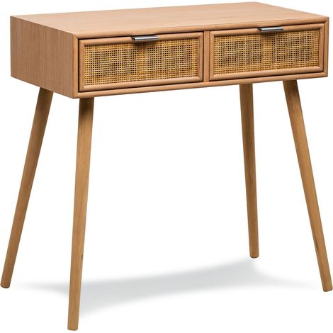 Nordlys – Console table scandinave en hêtre effet chêne – 2 tiroirs en rotin/cannage – Dimensions 80x42x79 cm – Bois certifié durable FSC (1/5)
