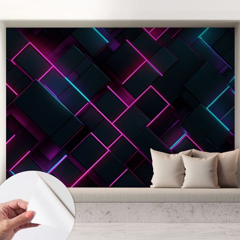 Papier peint autocollant avec imprimé pour cuisine facile à appliquer pour mur a motif Géométrie néon 208x146 cm (1/5)