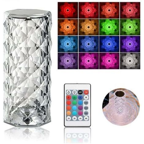 Lampe de Table en Cristal de Diamant, 16 Couleurs Usb Charge Lampe Tactile Veilleuse de Chevet avec Télécommande (1/5)