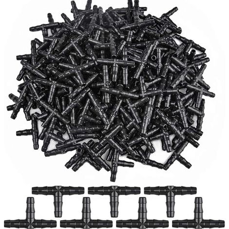 100 piezas de herramientas de riego de jardín para conexión de manguera de sistema de riego por goteo 4/7 T 4/7 mm (T positiva 4/7) (1/4)