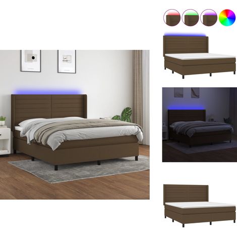 Sommier à lattes de lit matelas et LED Marron foncé 160x200 cm - Lit Plateforme - Lit Design - Lit Moderne - Lit Avec Rangement - Lit Double (1/5)