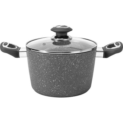 TrAdE Shop Traesio - Pentola Con Coperchio In Vetro Alluminio Pressofuso ∅24cm Manici Soft Touch Fondo Induzione - (1/3)