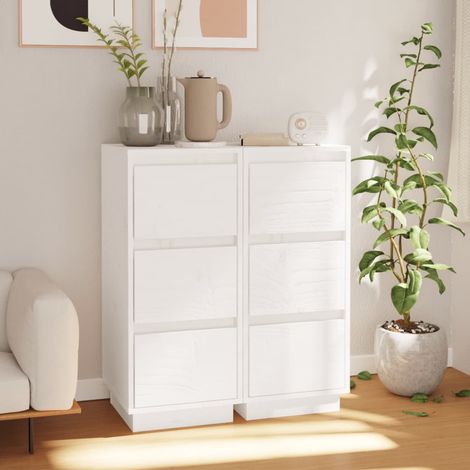 vidaXL Credenze Bianche 2 pz 32x34x75 cm in Legno Massello di (1/5)