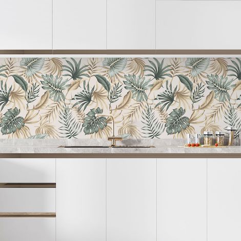 Crédence adhésive cuisine 60x60 cm – Feuilles tropicales – Résistante à l'eau et aux UV – Pose facile sans professionnel