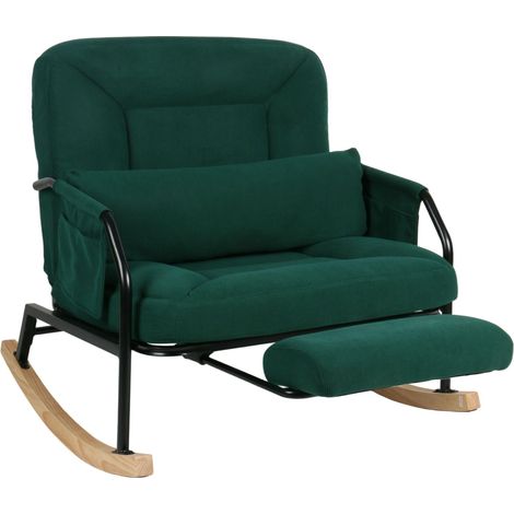 Fauteuil à bascule en velours côtelé vert avec repose-pieds intégré – la combinaison parfaite de confort et de détente.