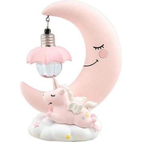 Veilleuse Dessin Animé Licorne Lune De Résine - Rose - Bébé - Piles - 1115cm (1/3)