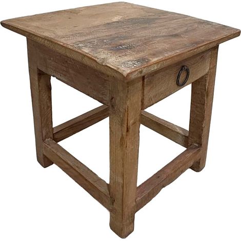 Taburete con cajón de madera acabado artesanal 25x25x29 h cm
