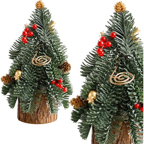 Albero di Natale decorativo su tronco, con pigne di sorbo rosse, 38 x 15 cm (1/5)