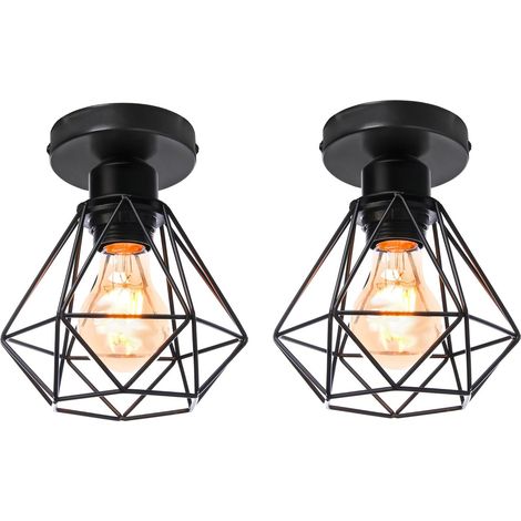 Lot de 2 plafonniers industriels en métal, cage géométrique E27, noir, diamètre 16 cm (1/5)