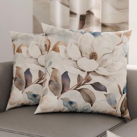 Lot de 2 Taies d'Oreillers 60x60 cm 100% Microfibre Hypoallergénique, Housse Oreiller Rectangulaire Motif Floral Crème, Paquet de 2 (1/3)
