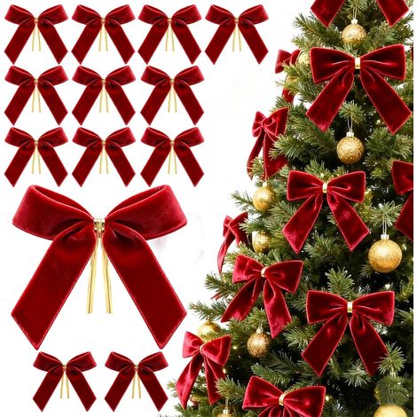 Terciopelo rojo (30 piezas) - Estilo vintage + Material suave - Lazos de decoración navideña / Decoración para árbol de Navidad / Guirnalda para puerta / - 30 piezas (1/4)