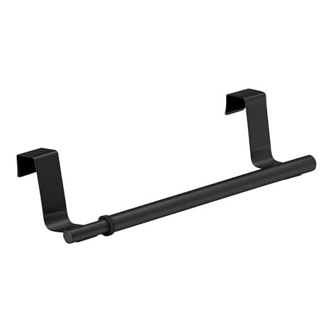Porte-serviettes pour portes, support à serviettes extensible pour cuisine et salle de bain, à suspendre au tiroir & à la porte d'armoire, sans perçage, acier inoxydable, 22-35 x 6 x 7 cm, noir