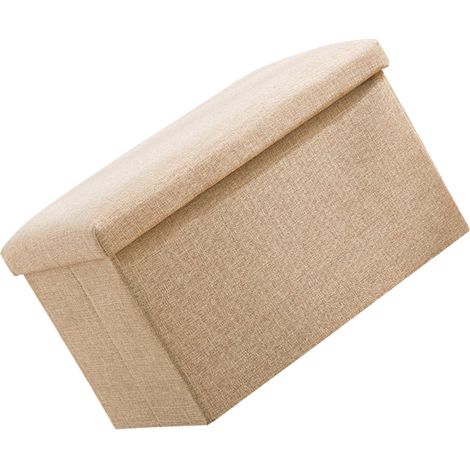 Pouf de rangement pliant en tissu, repose-pieds escamotable, boîte de rangement multifonction beige pour salon et dortoir, taille L (1/5)