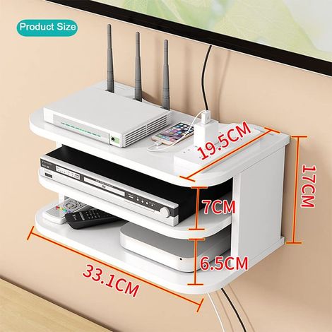 Routeur WiFi Boîte de Rangement Étagères Flottantes Meuble TV Rack Top Multicouche Rangement Étagère pour Décoration Murale (jl04,Blanc) (1/4)