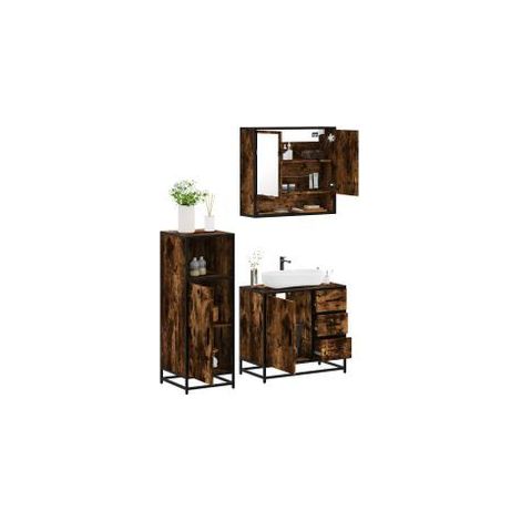Ensemble de meubles de salle de bain 3 pcs Chêne fumé (1/5)