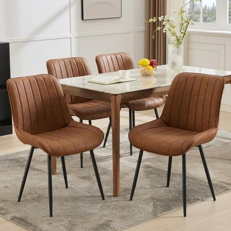 Chaise de salle à manger moderne lot de 2 – Assise rembourrée confortable – Pieds en métal robustes – Idéales pour cuisine, salle à manger ou restaurant – Couleur brun (1/5)