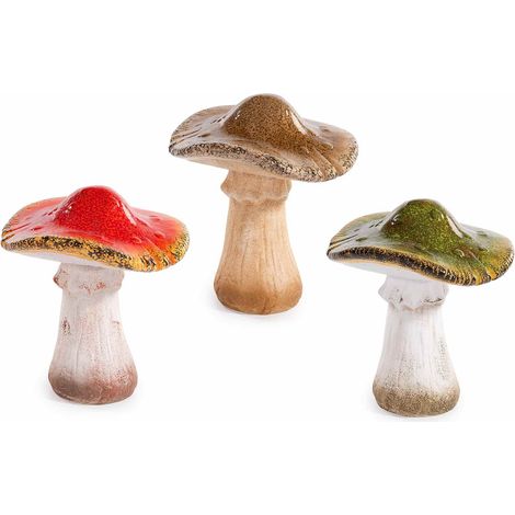 Funghi decorativi in terracotta colorata con dettagli lucidi, ideali per allestire e decorare per l'autunno, set da 3 pezzi, Ø 17,5 cm x 19,5 H