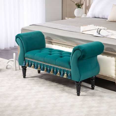 Panca imbottita, seduta, design vintage, portata massima 150 kg, dimensioni 117x40x58 cm, colore verde.