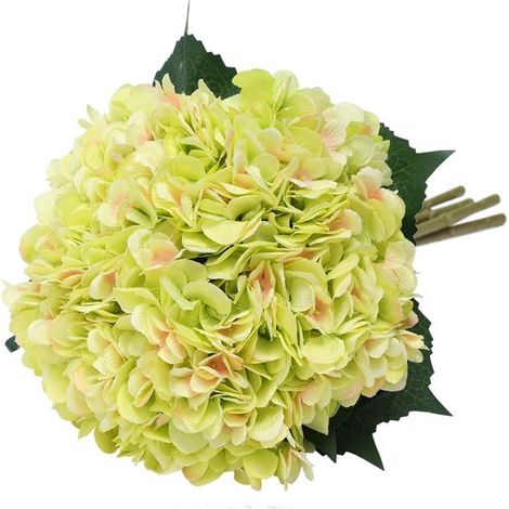 Ortensie artificiali, set da 5 pezzi, con steli semplici e lunghi e boccioli di fiori con un diametro di 16 cm, adatte per matrimoni, decorazioni d'interni, hotel, decorazioni per feste e composizioni