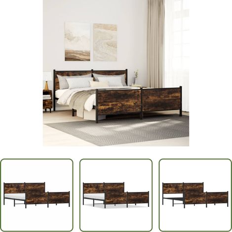 vidaXL Räuchereiche -  Metallbett ohne Matratze Räuchereiche 180x200 cm (1/5)