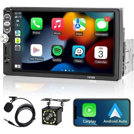 Cellfast – Autoradio 1 Din tactile 7 pouces – Compatible Apple Carplay et Android Auto – Bluetooth – Entrée caméra arrière HD (1/5)