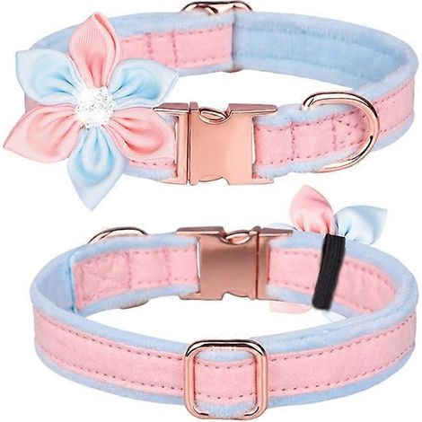 Prinz Katzen-/Hundehalsband mit Blumenschleife, funkelnden rosa und blauen Kristallen, Größe S – Elegantes Haustierhalsband