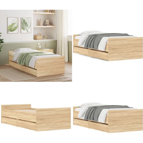 Cadre de lit sans matelas chêne sonoma 75x190 cm - Cadre De Lit - Lit Double - Lit Design - Lit Avec Tiroirs - Meuble Rangement - Home & Living (1/5)
