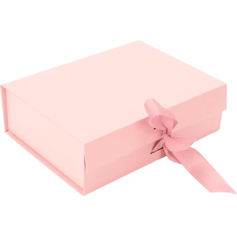 Boîtes cadeaux pliables, réutilisables et de couleur unie, avec ruban, pour ranger bijoux, bonbons, bougies et parfums (rose). (1/5)