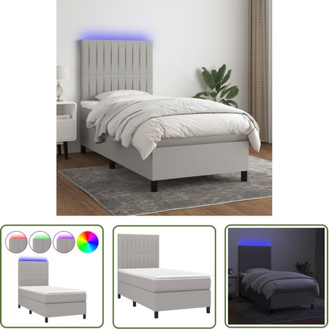 The Living Store Sommier à lattes de lit avec matelas et LED Gris clair 90x200cm - Sommier Tapissier - Lit Plateforme - Lit Avec Led - Matelas À Ressorts Ensachés - Têted Lit Ajustable (1/5)