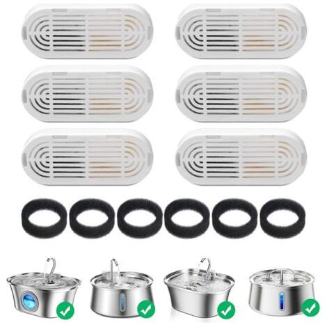 6 Packs de Filtres pour Fontaine à Eau pour Chat et 6 Packs d'Éponges de Remplacement, pour Fontaine Eau Chat en Acier Inoxydable de 3.2L (1/5)